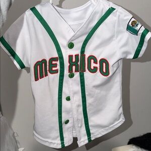 Kids Mexico Baseball Jersey - White and Green